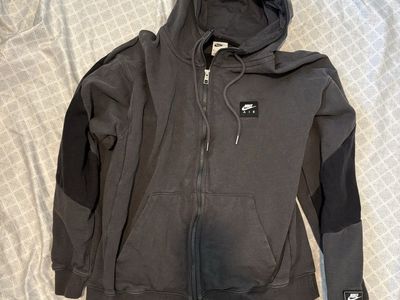 Nike Air Men's Full-Zip Hoodie, Size Medium, Washed Black with Contrast Sleeves - True to Size, Excellent Condition