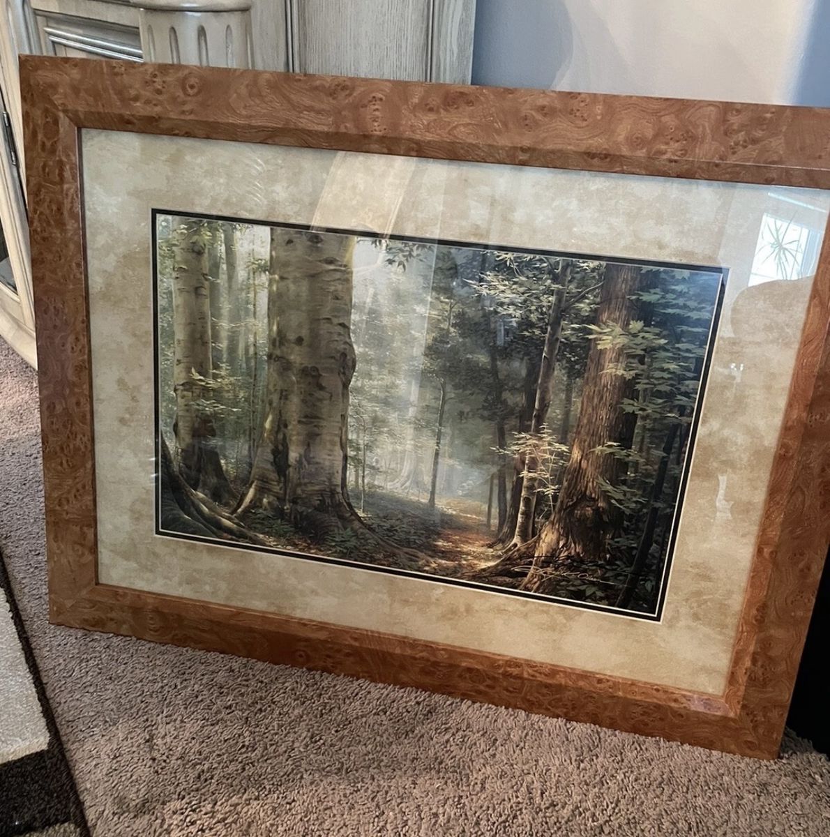 Greg K. Olsen Signed Forest Landscape Print Framed in Burl Wood