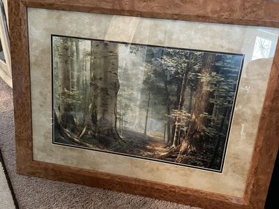Greg K. Olsen Signed Forest Landscape Print Framed in Burl Wood