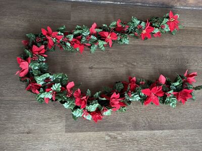Vintage Christmas Poinsettia Garland 60” long