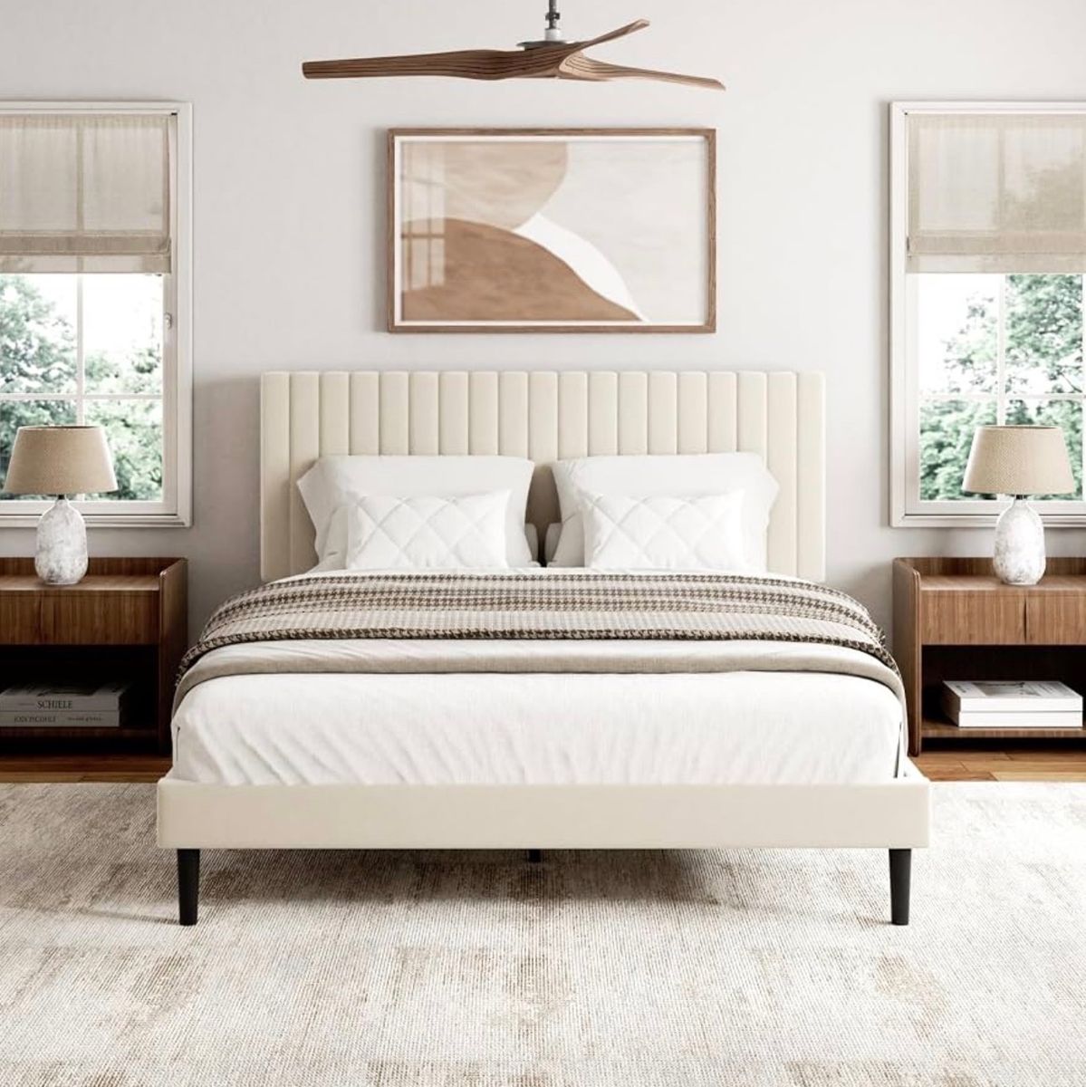 Brand new Bed Frame Full Size with Vertical Channel Tufted Headboard, No Box Spring Needed