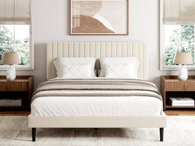 Brand new Bed Frame Full Size with Vertical Channel Tufted Headboard, No Box Spring Needed