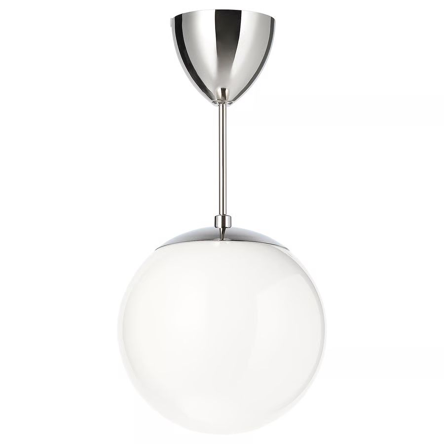 IKEA HÖLJES Pendant Lamp White 10 Inch Globe Ceiling Light Silver Chrome SET OF TWO