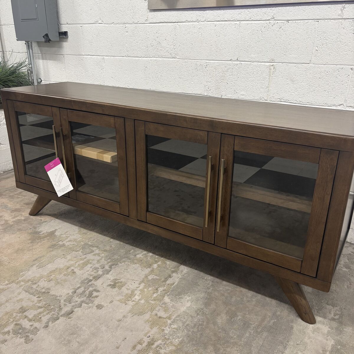 BRAND NEW COSTCO REDFIELD 70” MULTI-USE CONSOLE W/ INTERCHANGEABLE GLASS/WOOD DOORS!