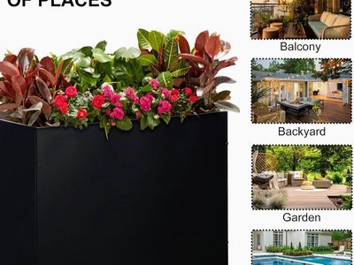 Black Metal Planter Box 36" x 12" x 26" with Removable Shelf, UV Resistant & Rust Proof