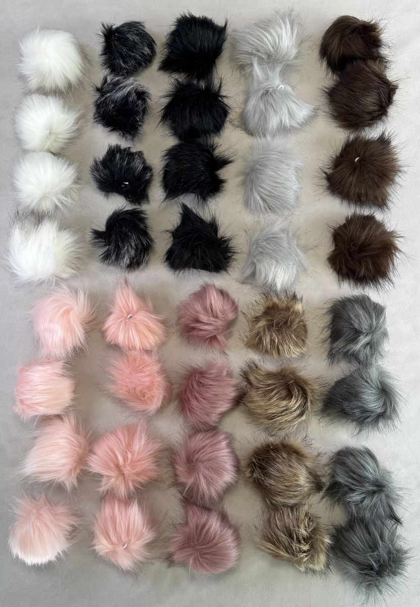 40 Faux Fur Pom Poms – 4.5" Assorted Colors – New