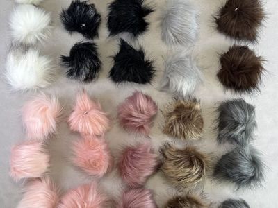 40 Faux Fur Pom Poms – 4.5" Assorted Colors – New