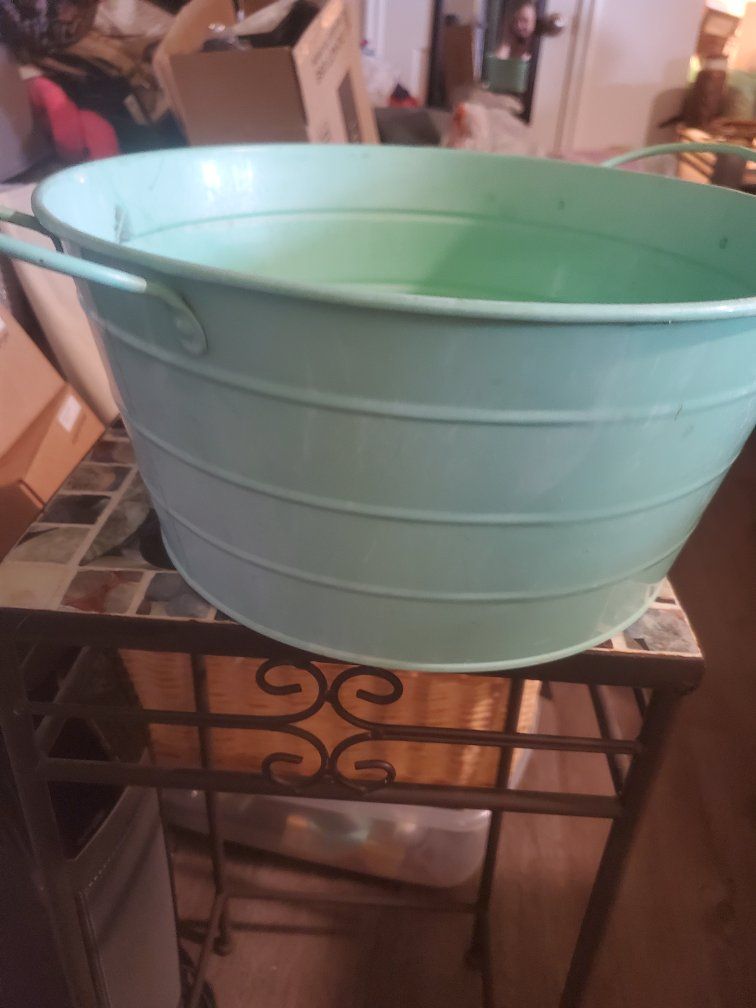 Large Teal Metal Tub with Handles - Rustic Farmhouse Decor or Planter