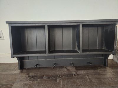 Black cube shelves with hooks