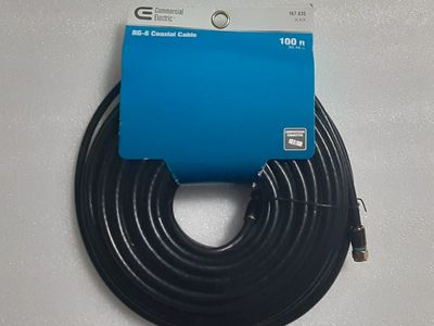 Commercial Electric 167-835 RG-6 Coaxial Cable - 100-ft Roll with F-Pin Male Compression Connectors - New