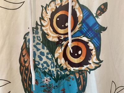 NEW! White Owl Graphic Lightweight Long Sleeve Hooded Tunics Top - Hoodie - Cozy Layers - C PIX