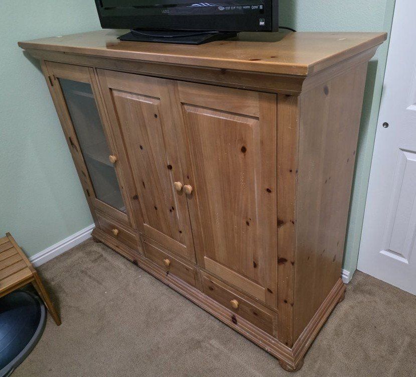 Entertainment Center Solid Wood Glass Door Turntable Tray