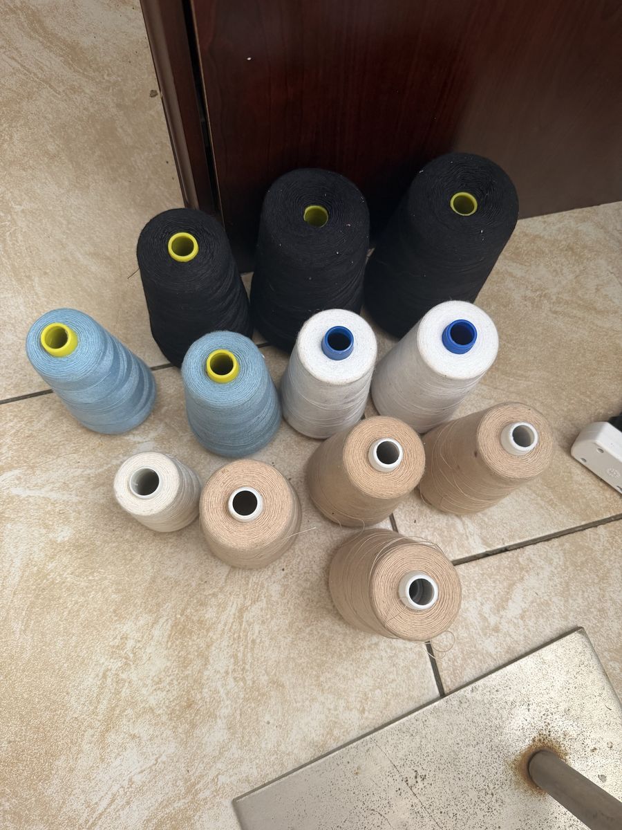 Assorted Industrial Sewing Thread Cones Lot - Black, Tan, White, Blue