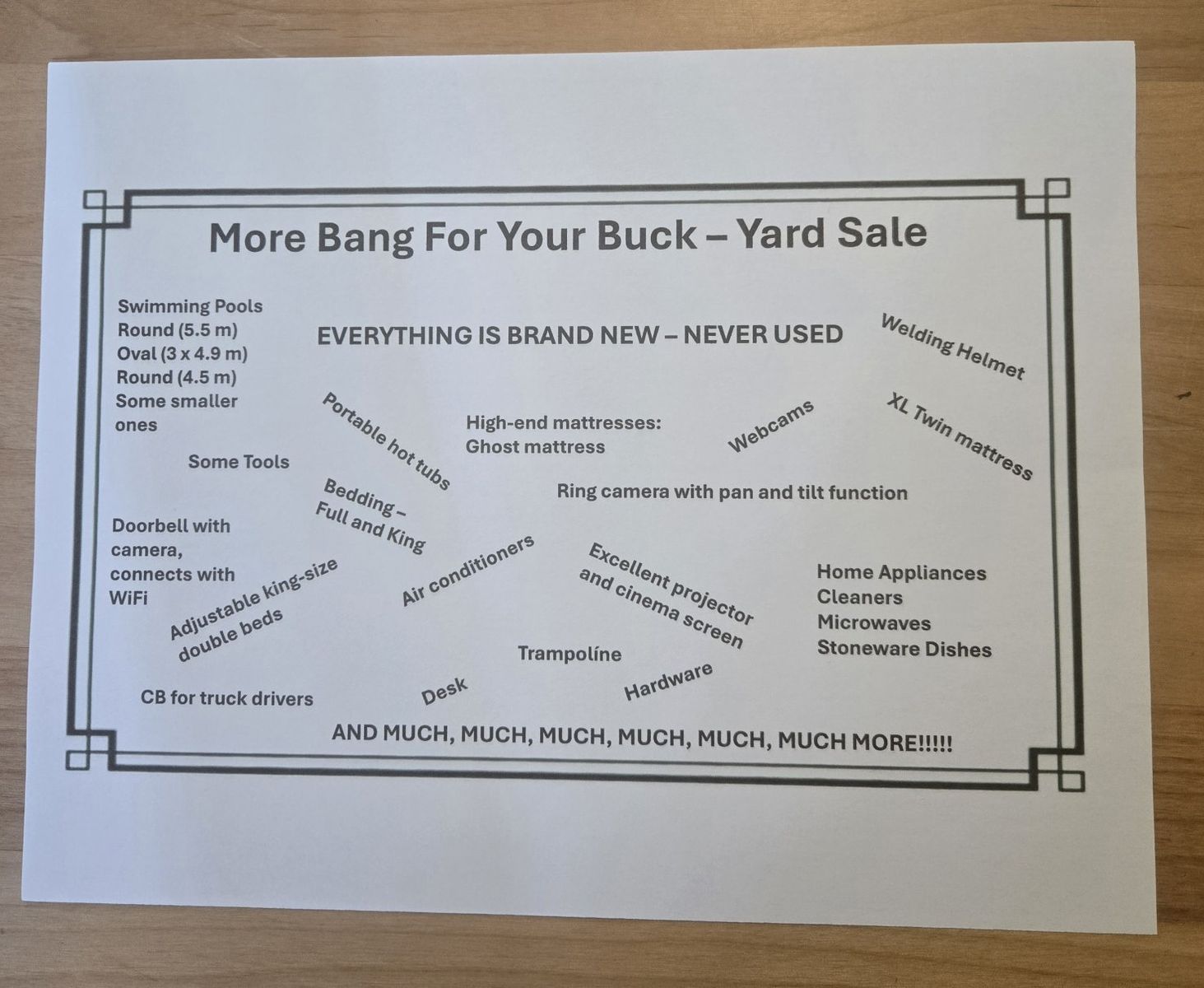 More Bang For Your Buck Yard Sale