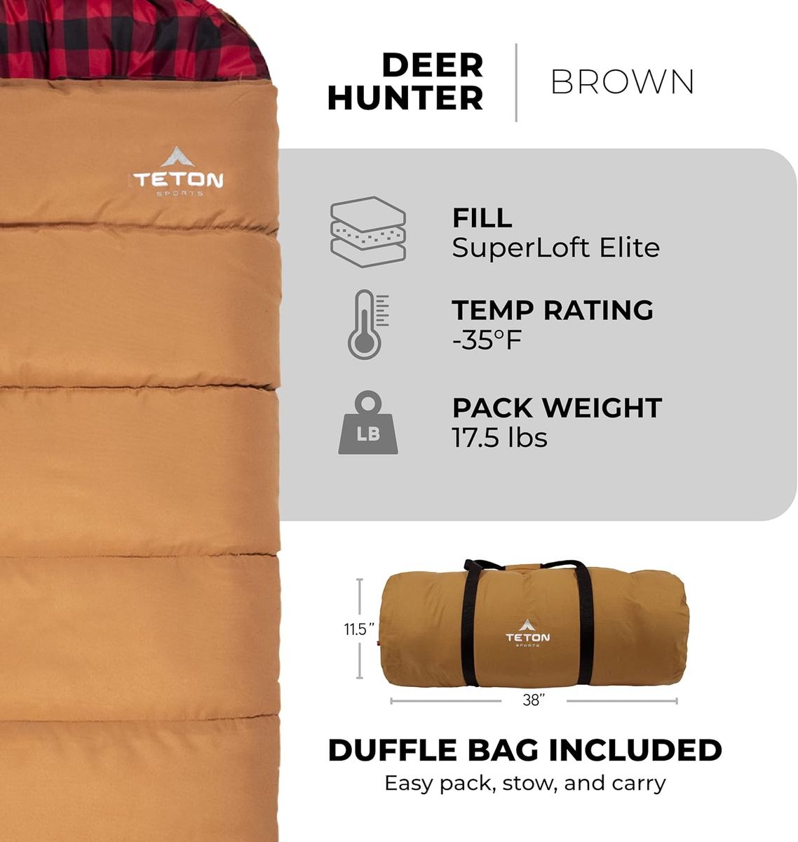 Oversized Sleeping Bag -35F degree Teton Sports  Canvas Shell / Flannel