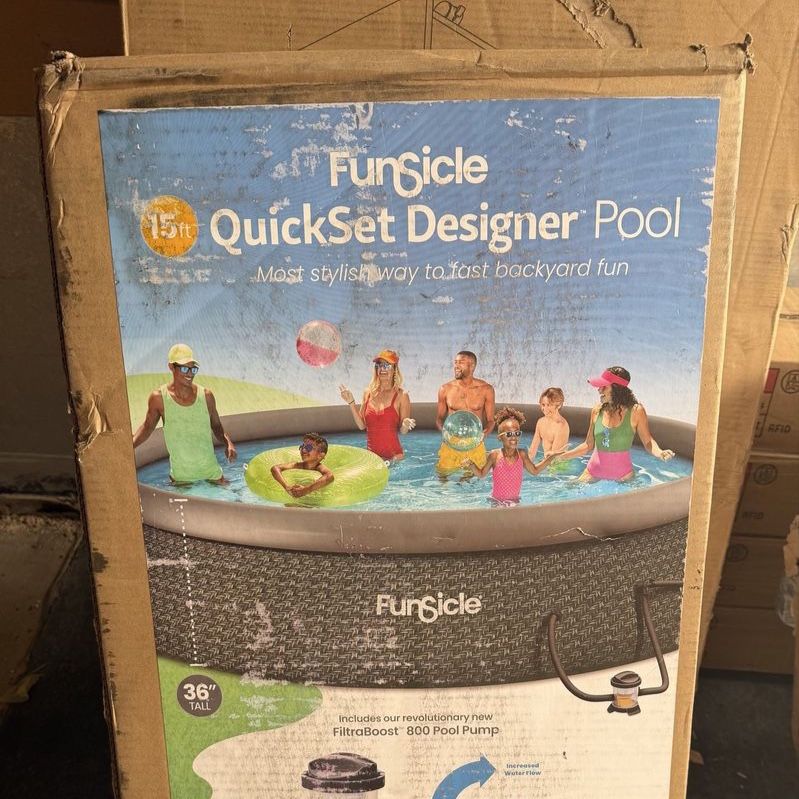 Outdoor above ground pool with pump