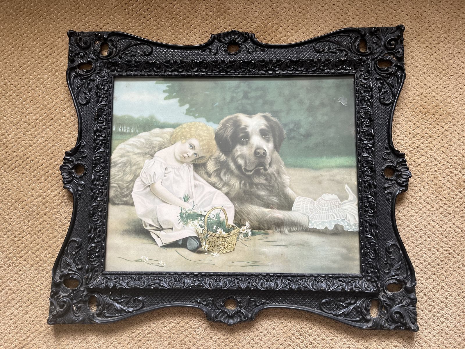 Antique Ornate Victorian Framed Numbered Print - Her Protector