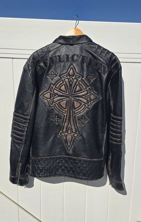 Affliction Black Premium Buckle Limited Edition Leather Jacket Size 2XL
