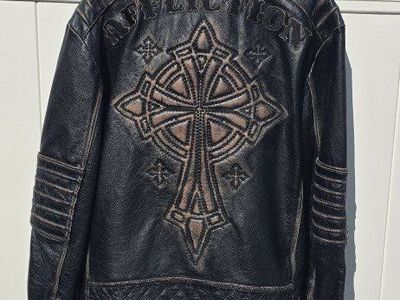 Affliction Black Premium Buckle Limited Edition Leather Jacket Size 2XL