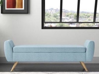 Brand new in box- Wayfair French Blue Upholstered Storage Bench with Wood Legs - 60" wide