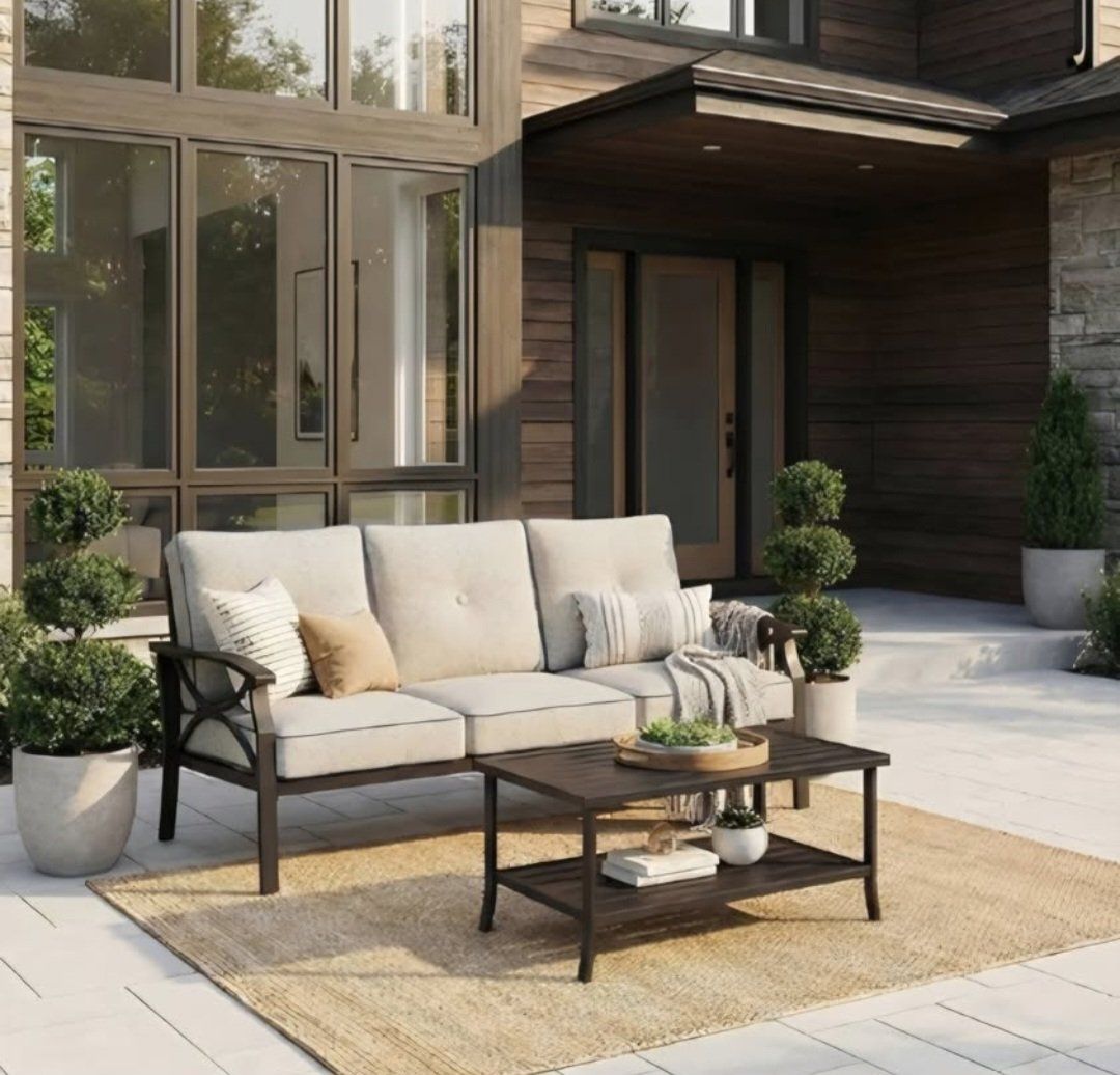 RoyalCraft Outdoor Patio Furniture Set, 2 Piece Patio Conversation Set, Metal Furniture Set with 3 seat Sofa for Porch Backyard,