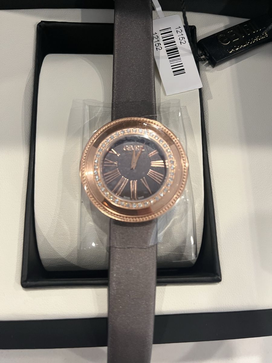 Gevril Women's Swiss Quartz Rose Gold Tone Watch with Crystal Bezel and Grey Strap