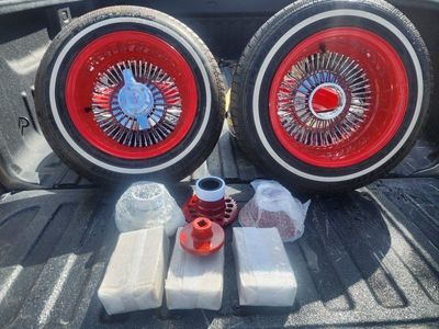 New luxor Red and chrome Spoke wire wheels 5 lug 13s lowrider