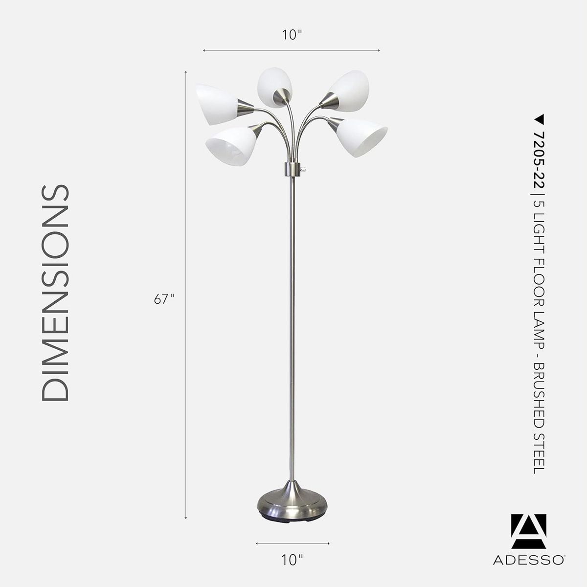 Adesso 5 lamp directional shades, Dimmer, Silver, heavy weighted base w/warranty