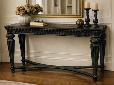 Black French Vintage Console Table Side Entry TV Stand Cottagecore Farmhouse