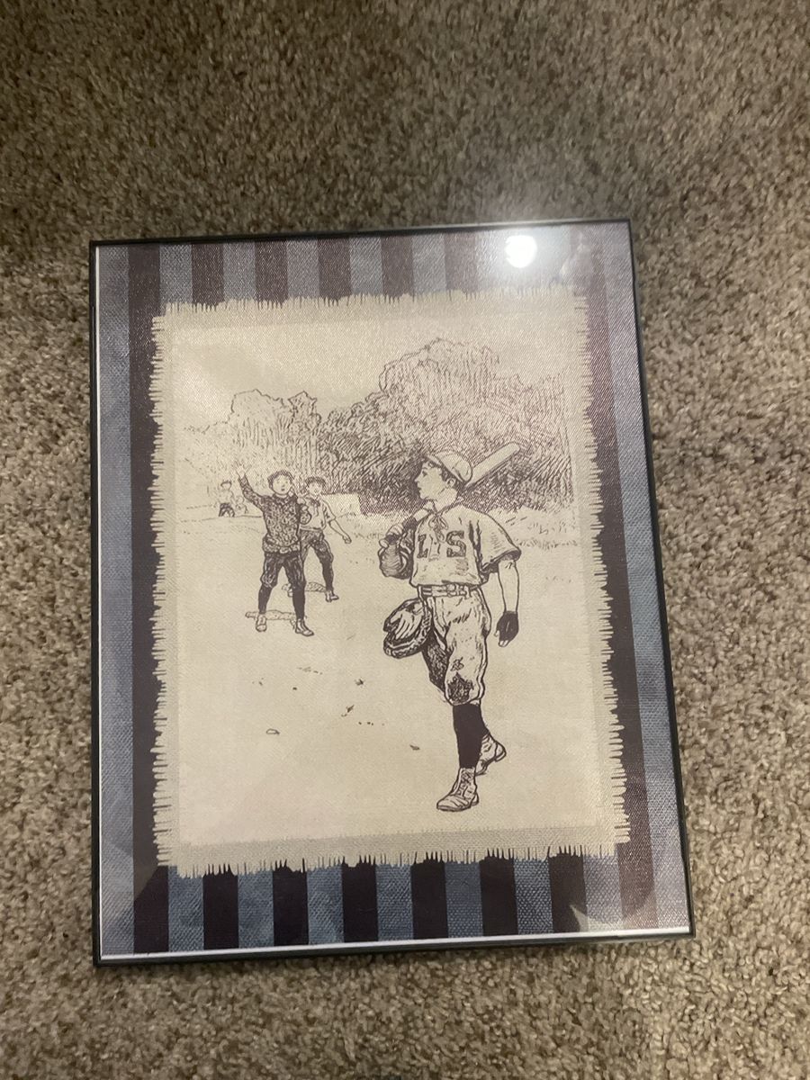 Vintage Baseball Sketch Framed Wall Art