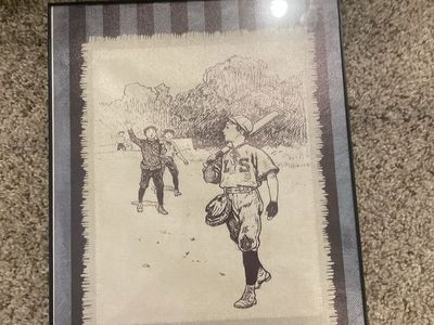 Vintage Baseball Sketch Framed Wall Art