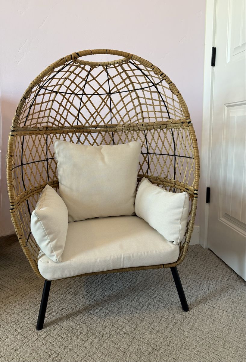 Kids Wicker Egg Chair with Cream Cushions
