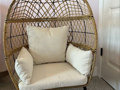 Kids Wicker Egg Chair with Cream Cushions