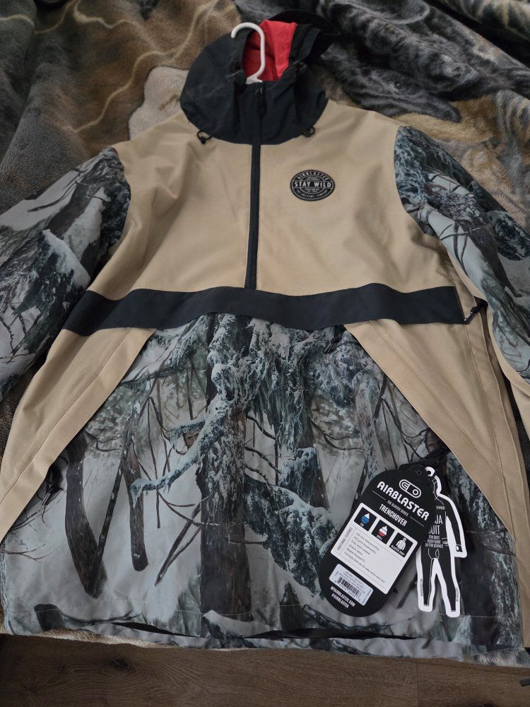 Airblaster Trenchover Jacket 15K Glacier Series Green Yetiflage Tan Large New with Tags