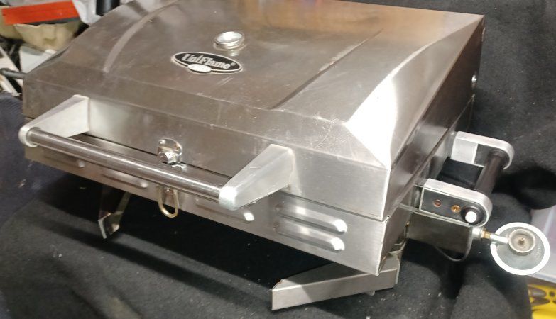 Portable Stainless Deluxe  Propane Double Grill Button Start Temp Guage
