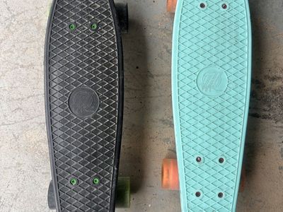 Pair of Tony Hawk Plastic Cruiser Skateboards - Black & Light Blue Penny Style