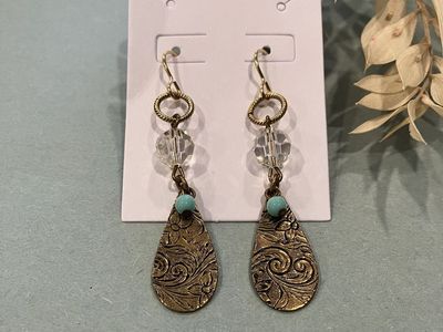 Brass Turquoise Colored Teardrop Dangle Earrings