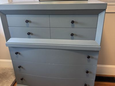 Vintage Blue Mid-Century Modern Dresser - solid wood, Unique Asymmetrical Design, 6 Drawers