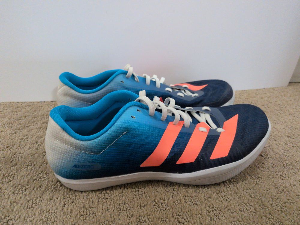 Adidas Adizero Men's Long Jump spikes - Blue/Orange - Size 10.5 - Synthetic Upper