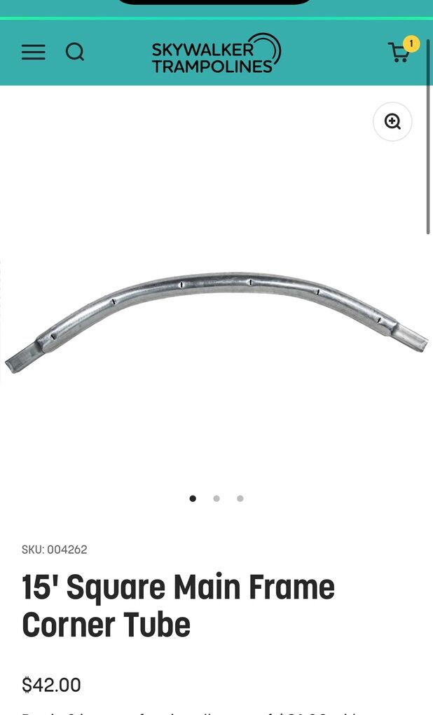 Corner Tube For 15' Square Skywalker Trampoline