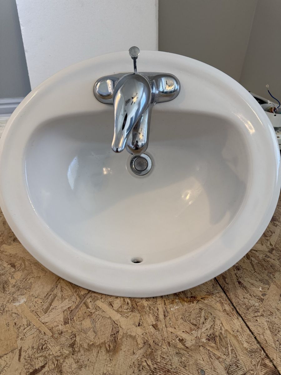 2 White Drop In Bathroom Sinks With Faucets