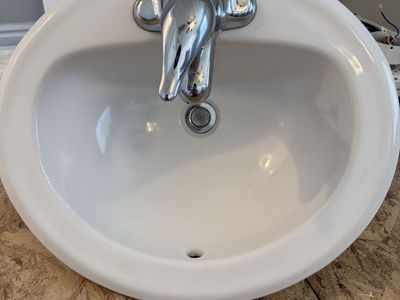 2 White Drop In Bathroom Sinks With Faucets