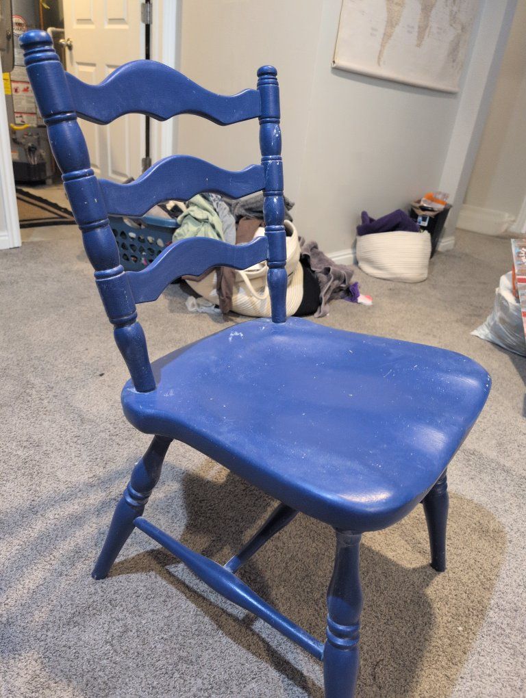 Vintage Cushman Colonial Creation Wooden Ladder Back Chair Blue Painted