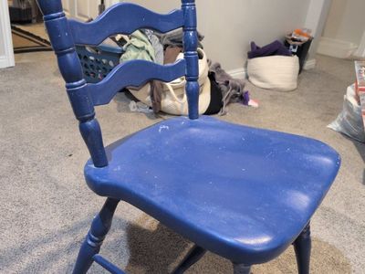 Vintage Cushman Colonial Creation Wooden Ladder Back Chair Blue Painted
