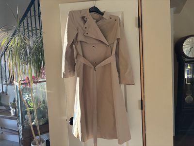 Vintage Classic Beige Belted Trench Coat Sz 12