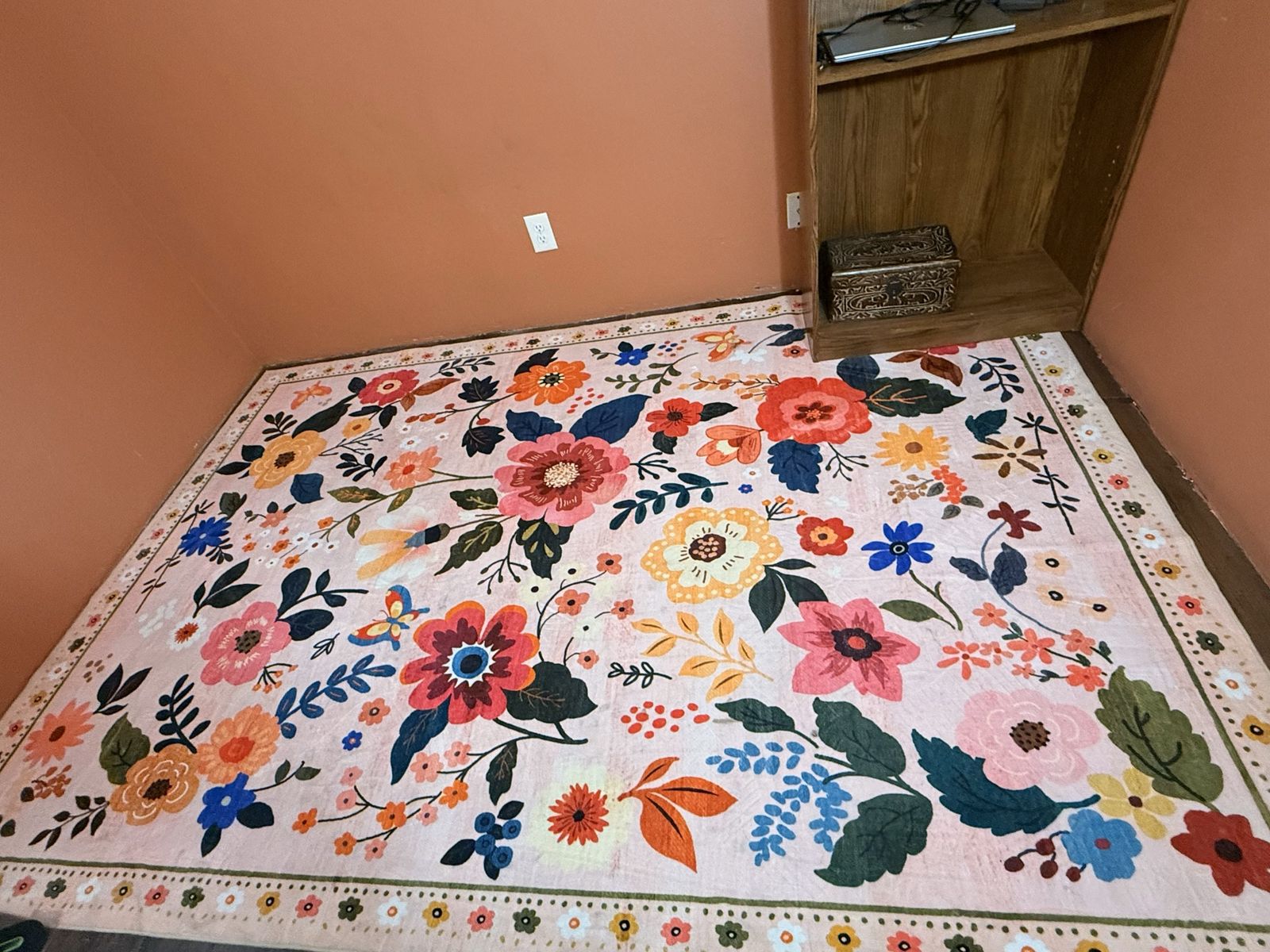 Pink Floral Botanical Pattern Area Rug 6 x 9