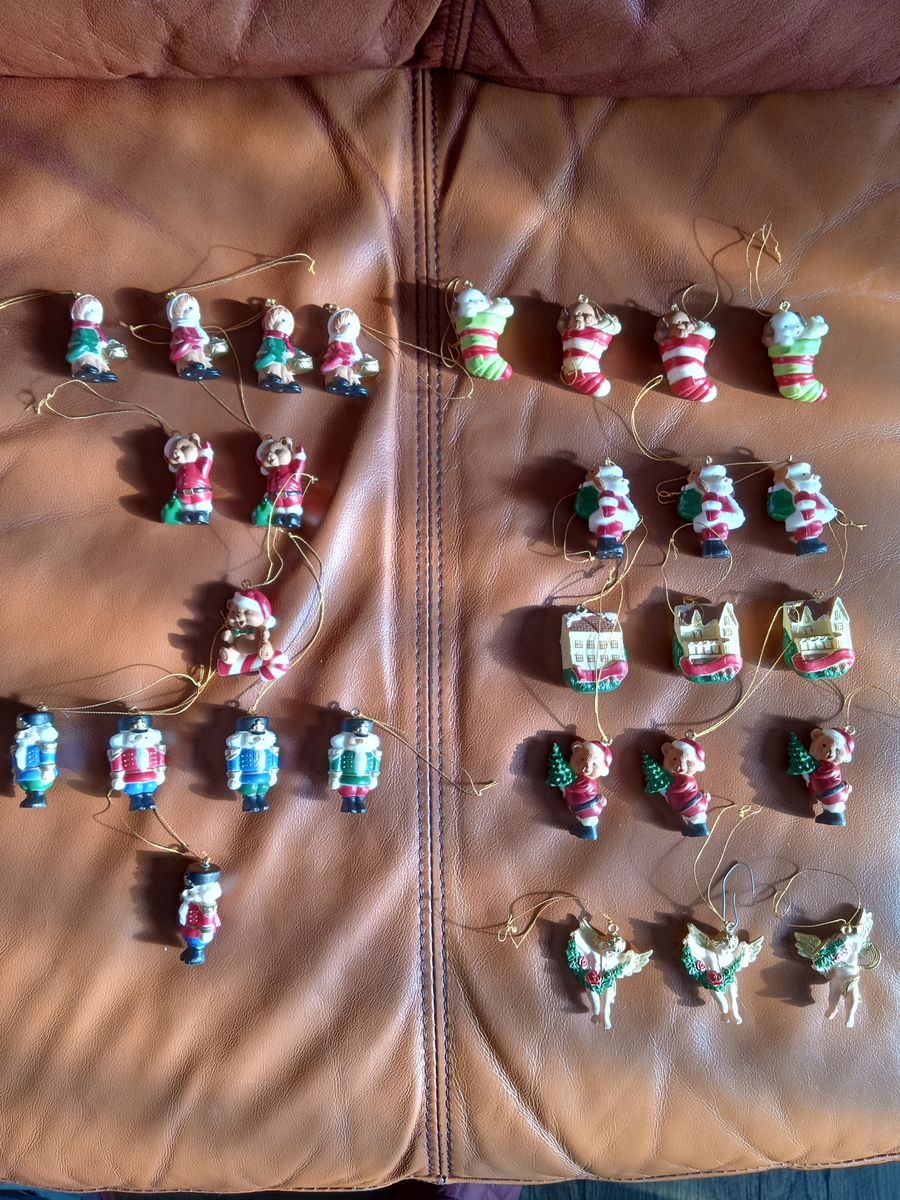 Vintage Ceramic Christmas Ornaments Set - Nutcrackers, Bears, Angels, Houses - 23 Piece Lot