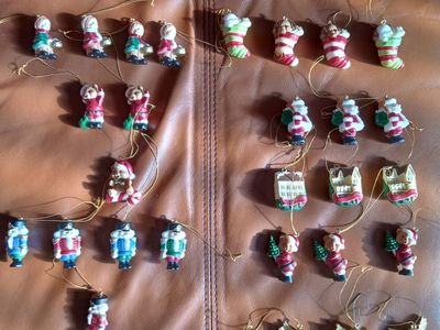 Vintage Ceramic Christmas Ornaments Set - Nutcrackers, Bears, Angels, Houses - 23 Piece Lot