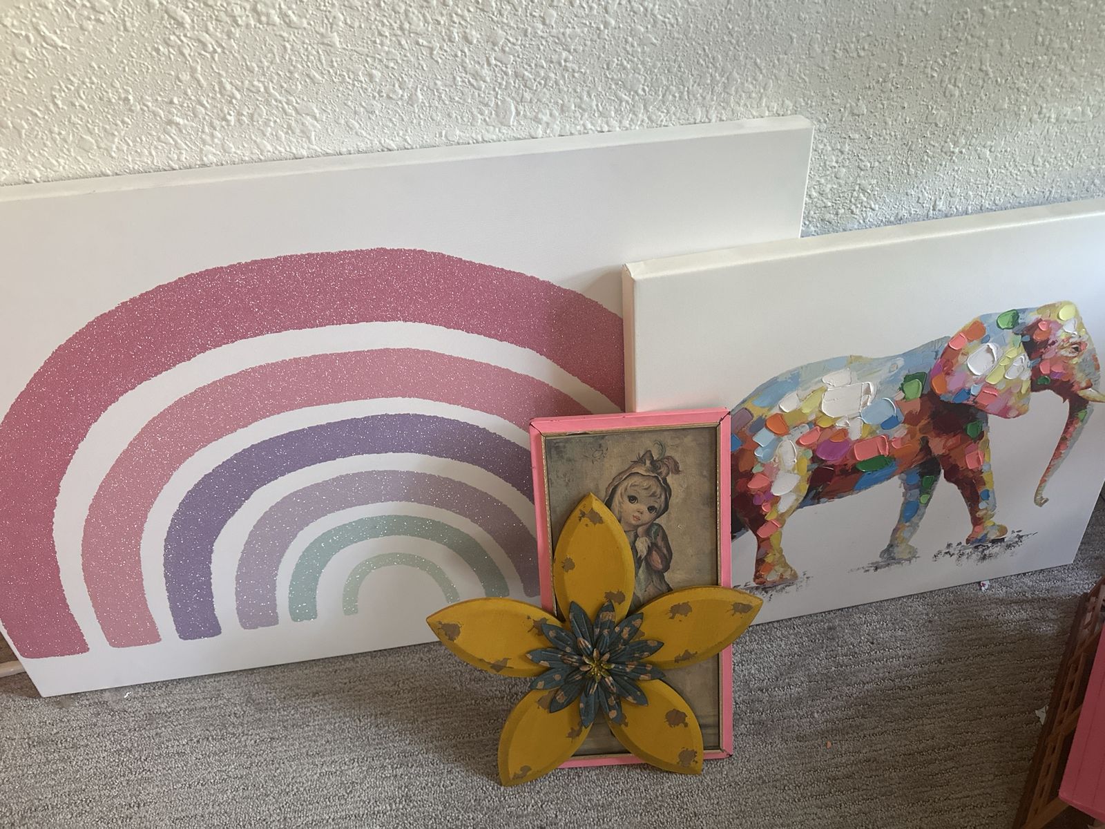 Assorted Kids Room Decor Wall Art Canvas Rainbow Elephant Framed Girl