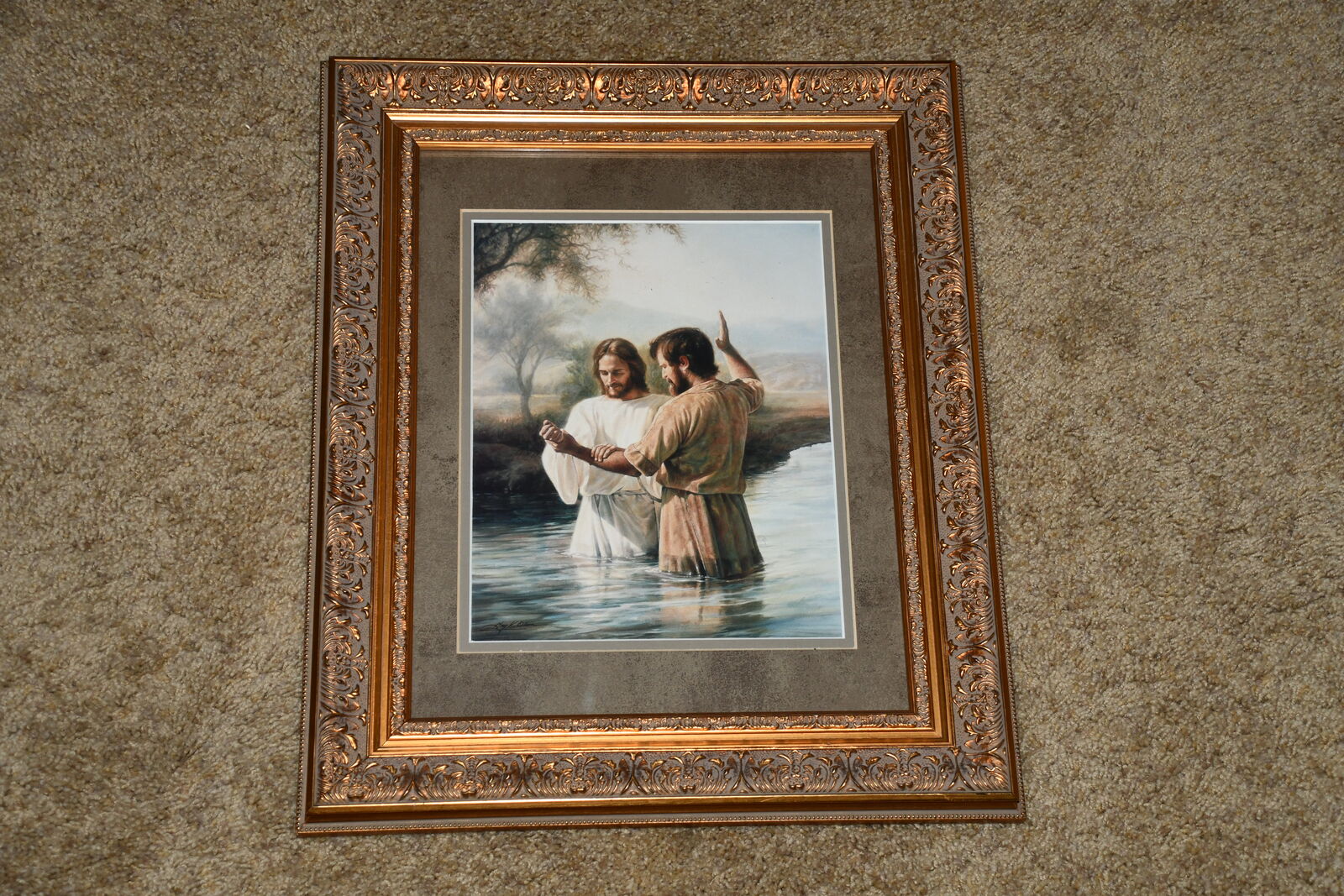 "BAPTISM OF CHRIST" by JOHN THE BAPTIST PICTURE ~ GREG OLSEN ~ 15" x 18" FRAMED ~ NICE!